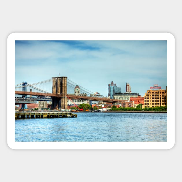 Brooklyn Riverfront with the Brooklyn Bridge, Brooklyn Bridge Park, and the East River Sticker by tommysphotos